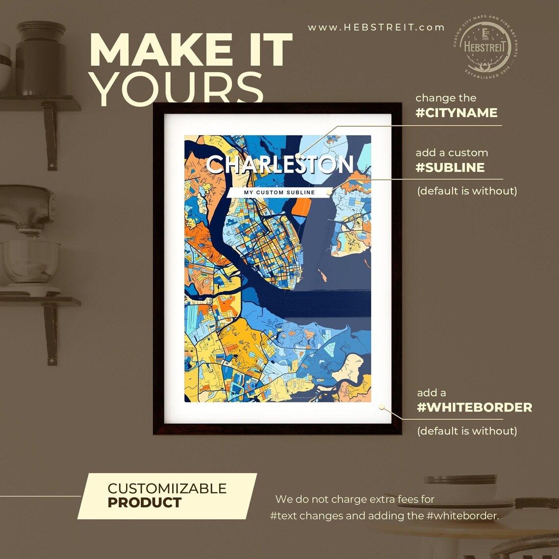 Charleston South Carolina Vibrant Colorful Illustrated Street Map Art Poster - Image 2