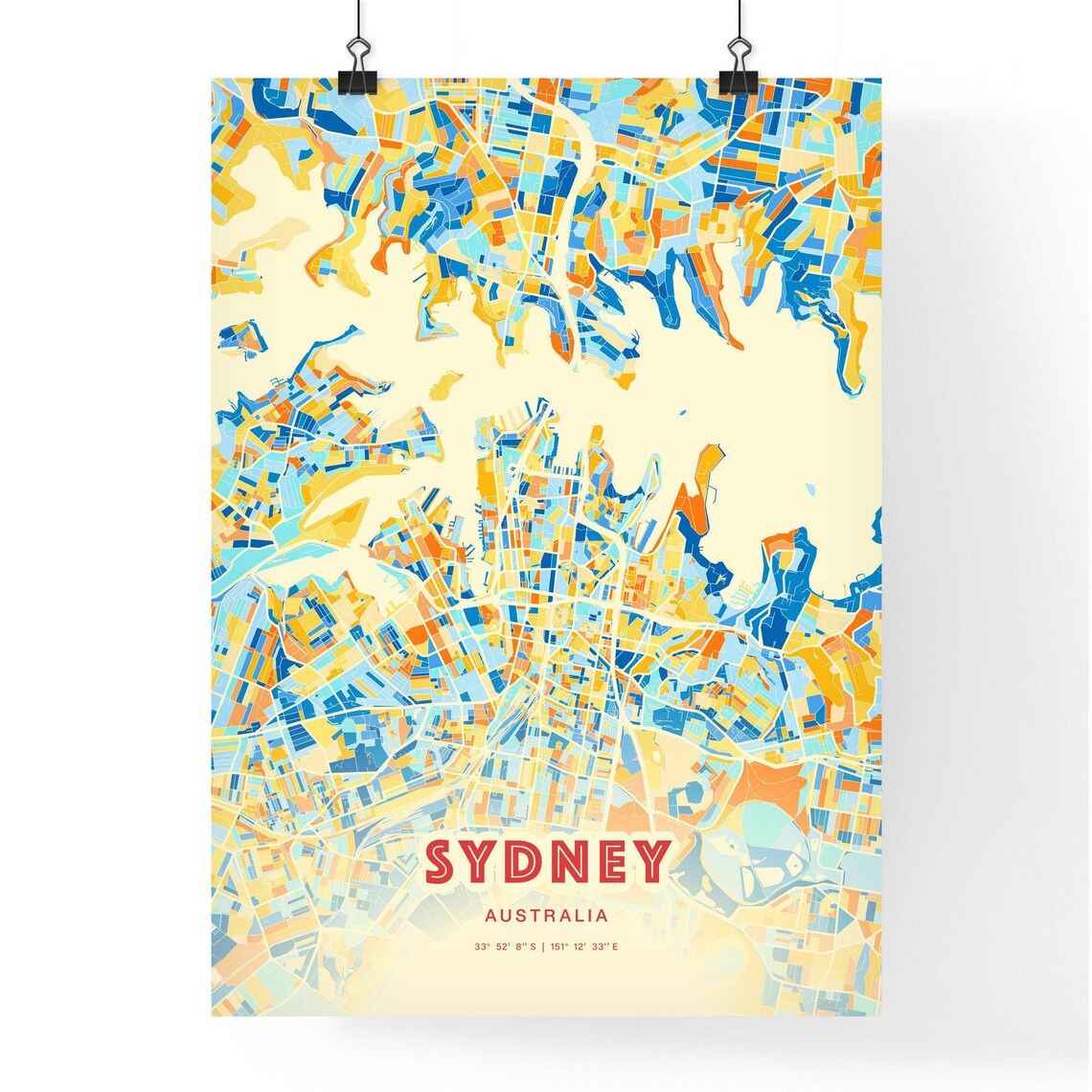 Sydney Australia City Map Art Poster Blue Orange Street Style - Image 3