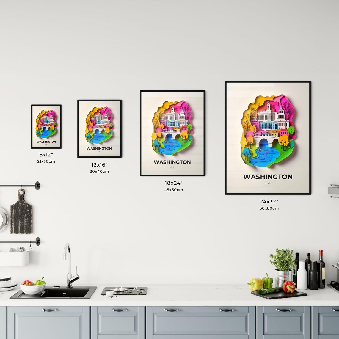 Washington DC Capitol Building Bridge River Colorful Art Poster - Image 3