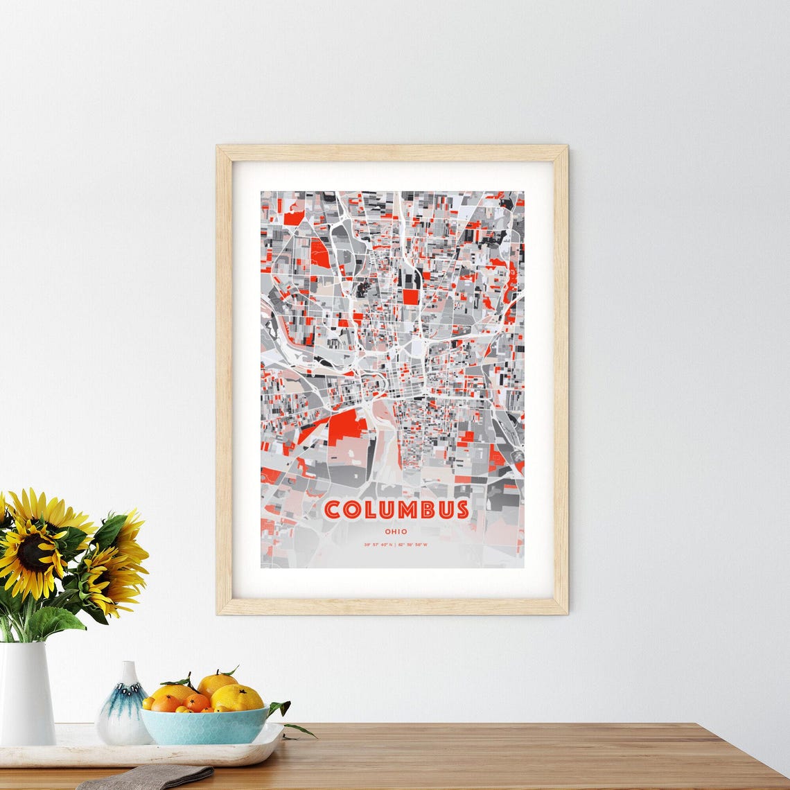 Columbus Ohio Expressive Red and Black City Map Artwork Poster - Image 2