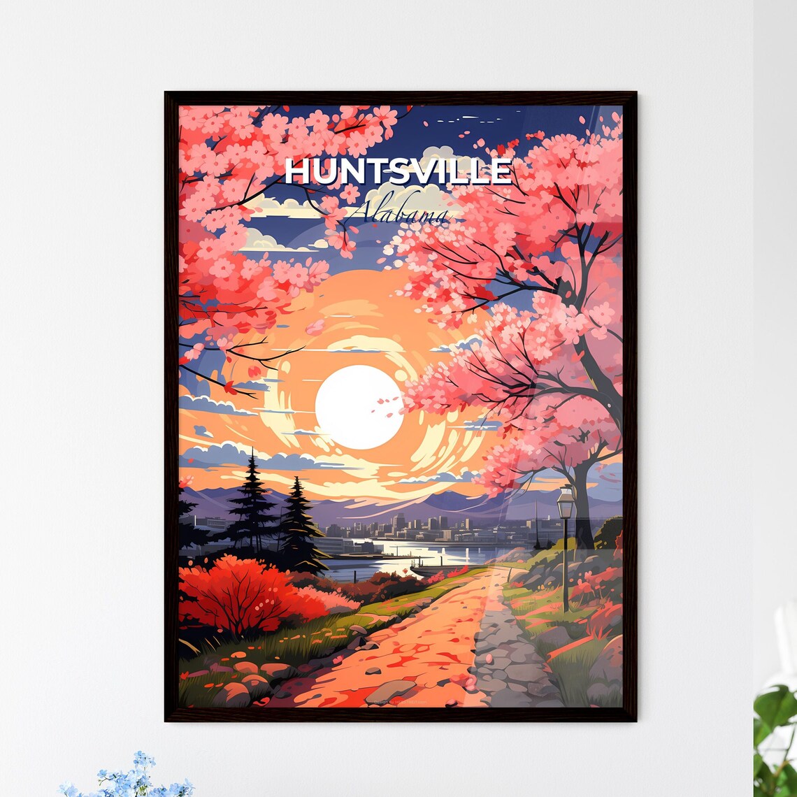 Huntsville Alabama Blossom Trail City Sunset Vintage Travel Poster