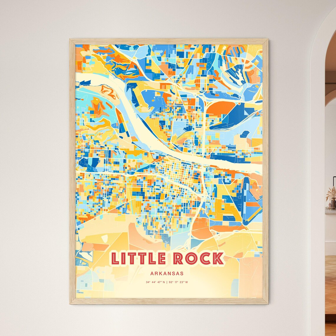 Little Rock Arkansas Colorful Blue Orange City Map Poster Gift