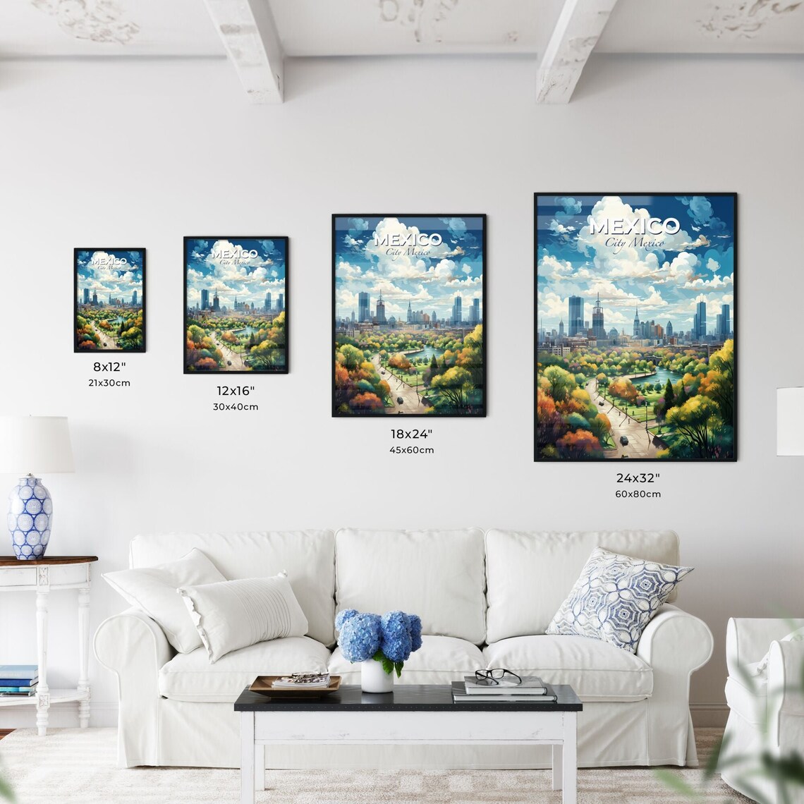 Mexico City Mexico Golden Autumn Park Lake Skyline Travel Poster - Image 3