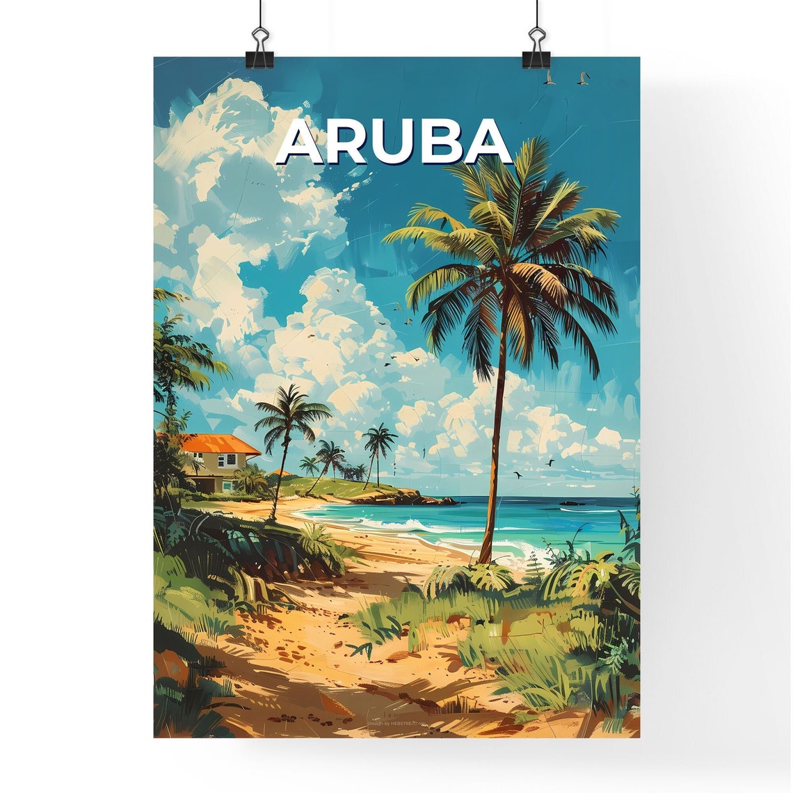Abstract Caribbean Seaside Art House And Palm Trees On Vibrant Tropical Beach Travel Destinations Customizable - Image 4