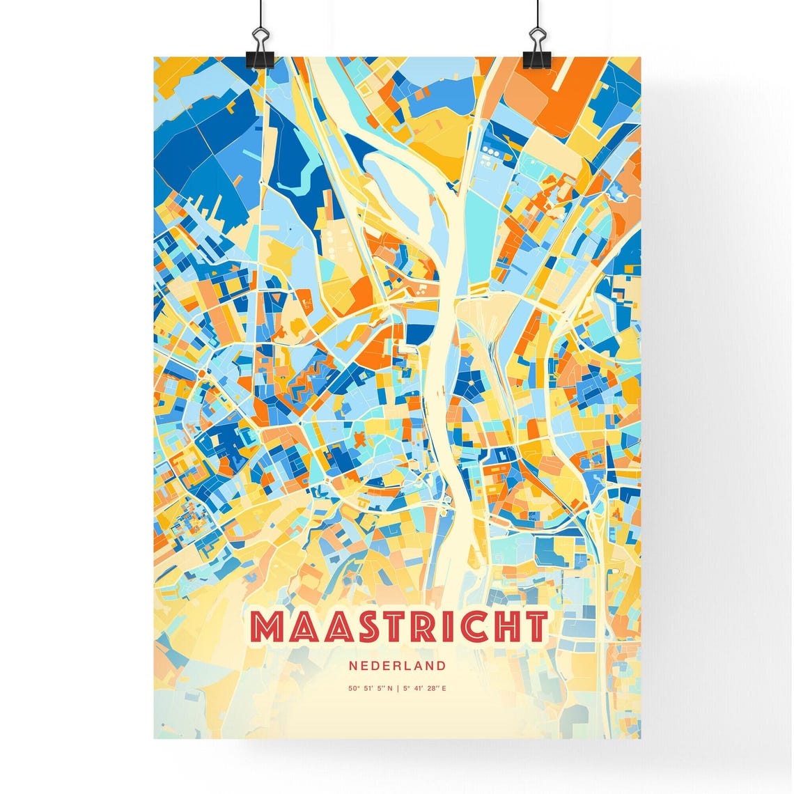 Maastricht Netherlands Modern Colorful City Map Blue Orange Poster - Image 3