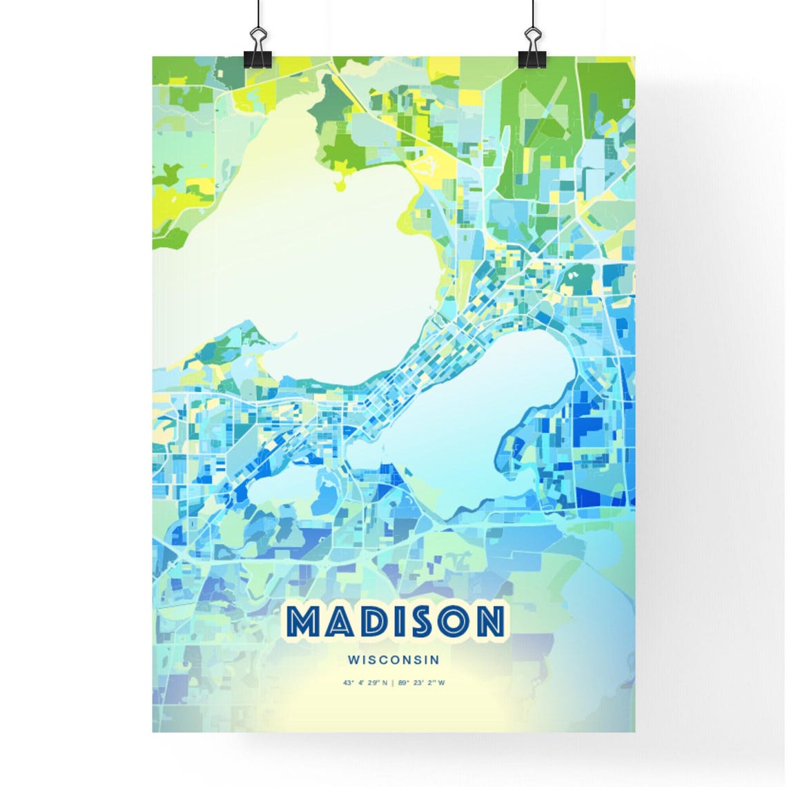 Madison Wisconsin Bluish Gradient City Map Art Poster Customizable - Image 3
