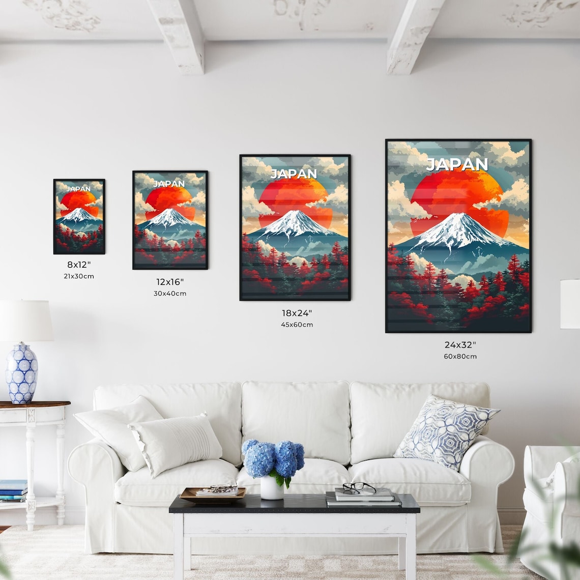 Japan Mount Fuji Red Sun Snowcapped Peak Autumn Travel Poster - Image 3