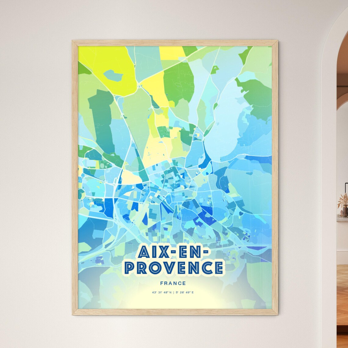 Aix-en-Provence France Custom Blue Green City Map Art Poster
