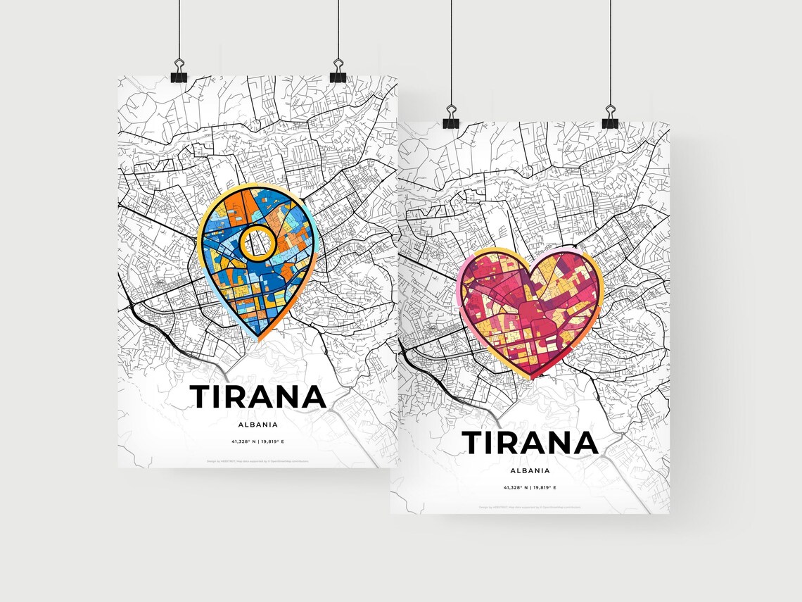 Tirana Albania Modern Minimalist Heart Street Map Art Poster - Image 2