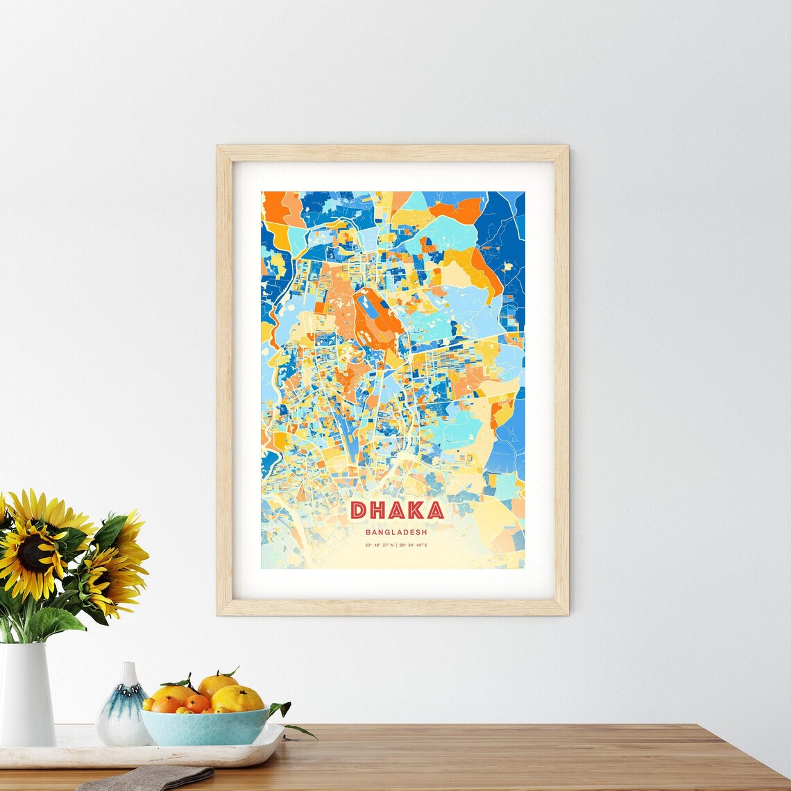 Dhaka Bangladesh Capital Colorful Blue Orange City Map Poster - Image 2