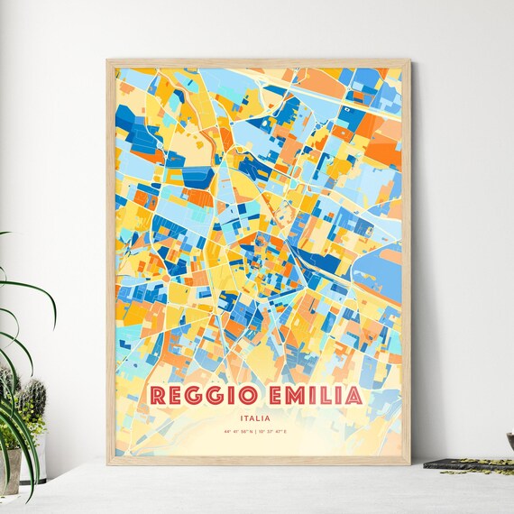 Reggio Emilia Italy Colorful City Map Art Poster Blue And Orange Design
