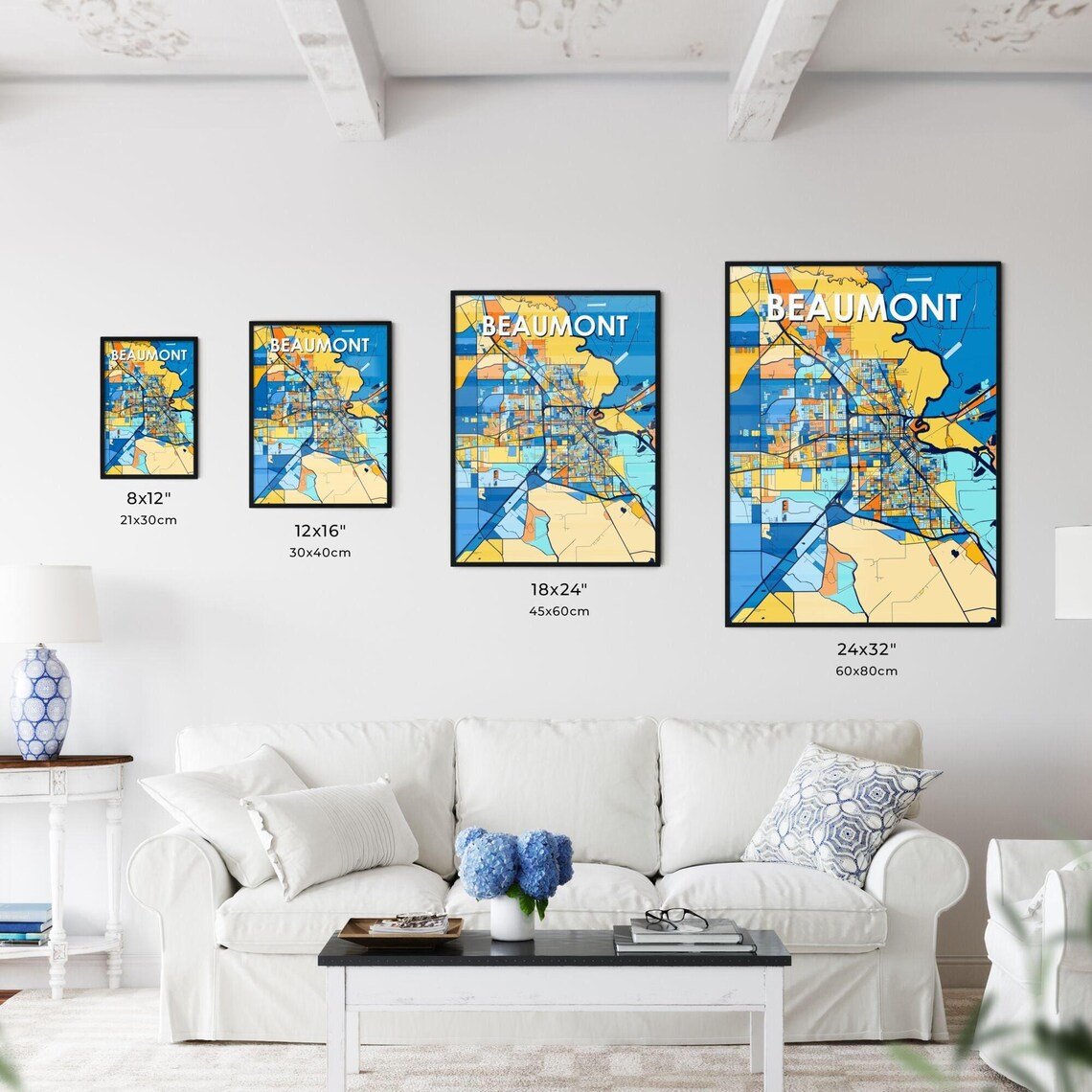 Beaumont Texas Vibrant Stylized Blue and Orange City Map Poster - Image 3