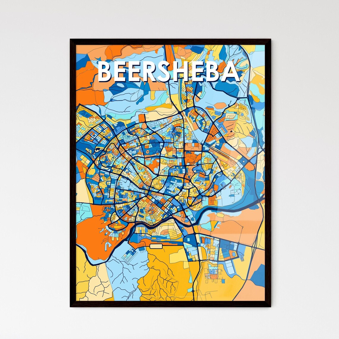 Beersheba Israel Colorful Modern City Street Map Travel Decor Poster