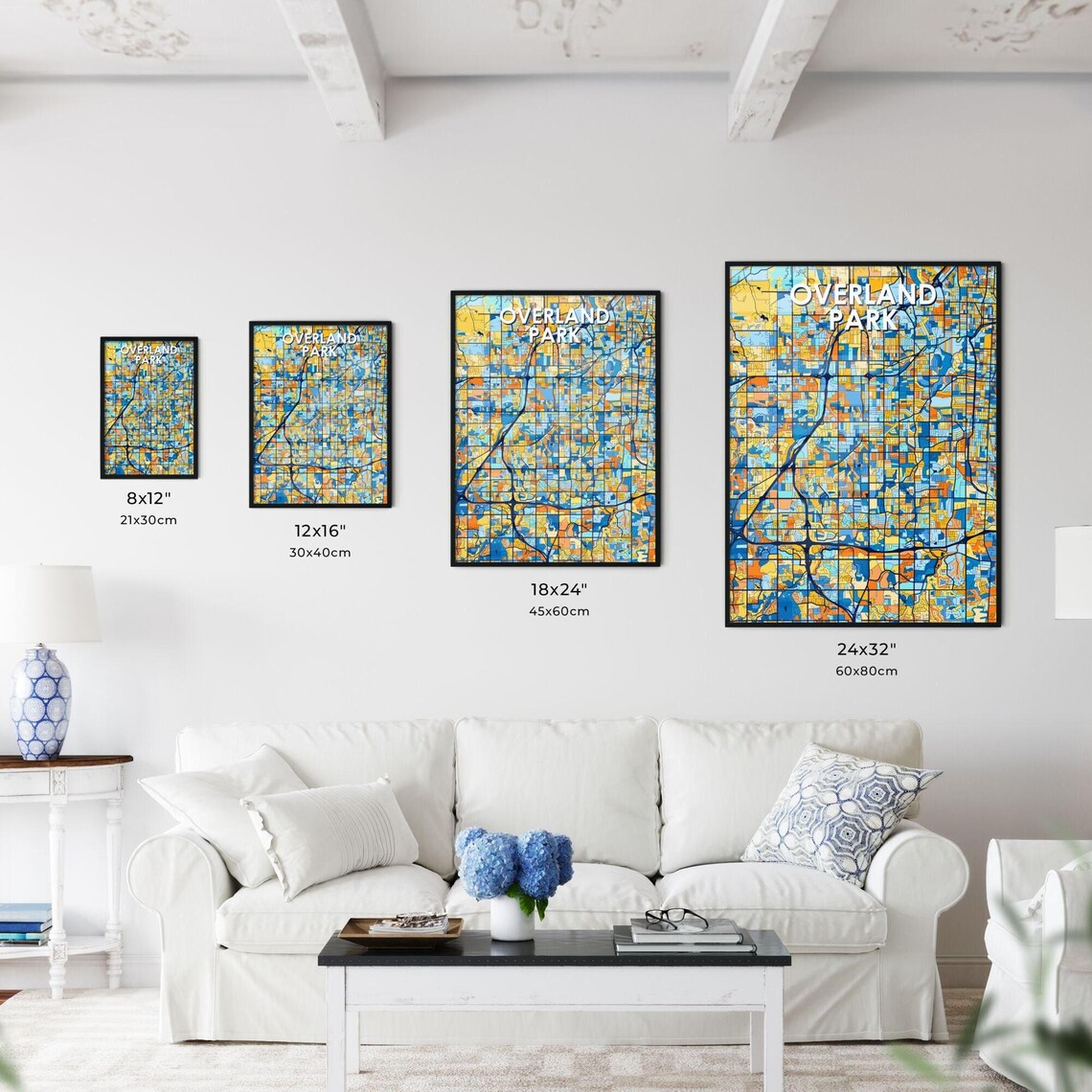 Overland Park Kansas Colorful Blue Orange City Map Art Poster - Image 3