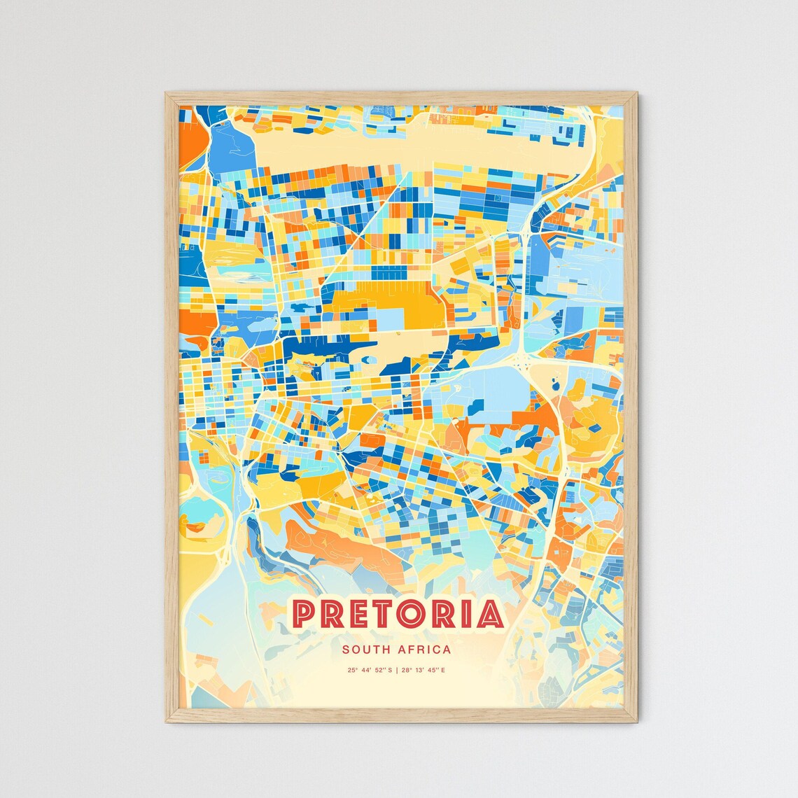 Pretoria South Africa City Map Abstract Blue Orange Modern Art Print