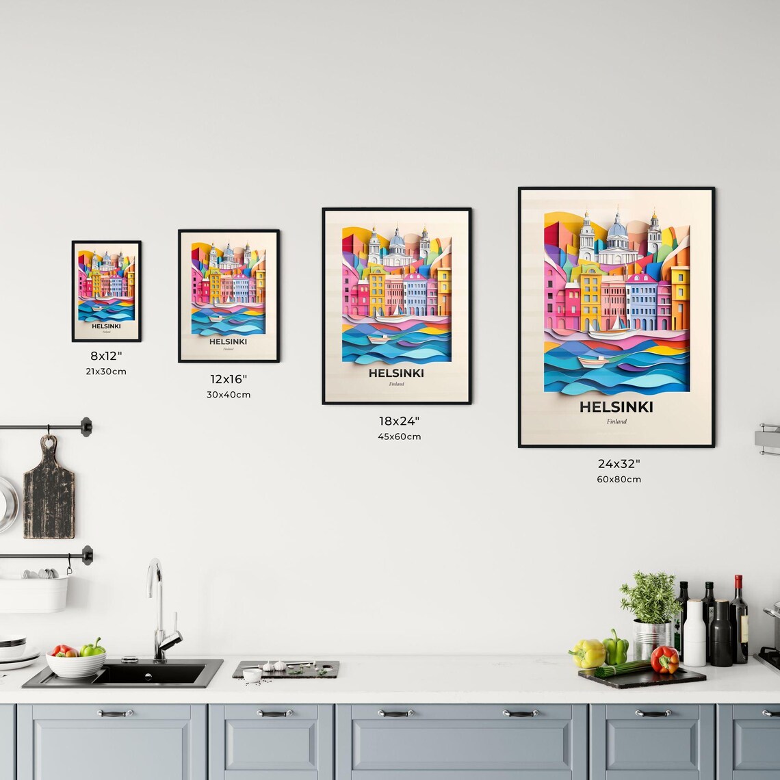 Helsinki Finland Cathedral Sailboats Paper Cut Travel Poster - Image 3