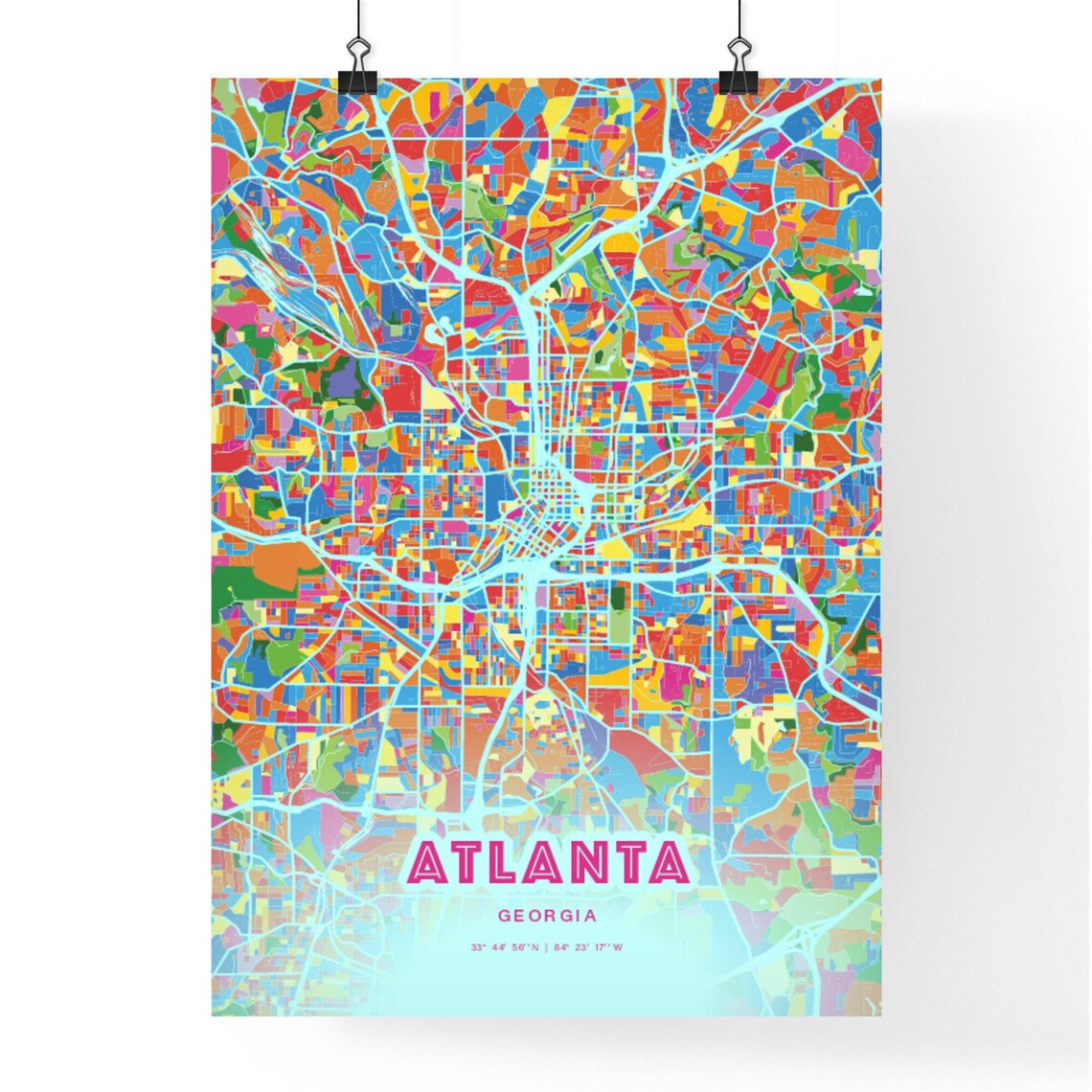 Atlanta Georgia Vibrant Crazy Colorful Mosaic City Map Poster - Image 3