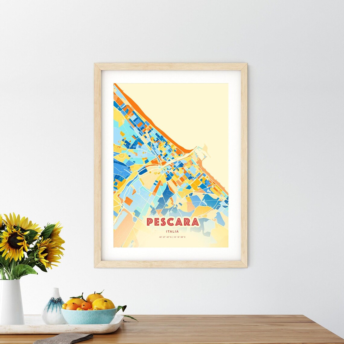 Pescara Italy Colorful Blue Orange Abstract City Map Art Poster - Image 2