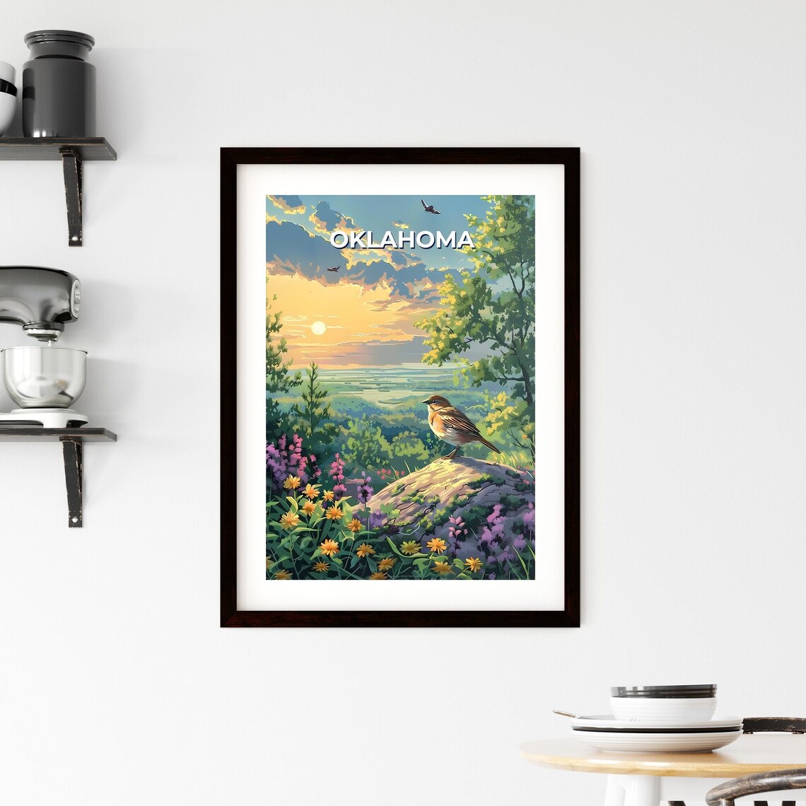 Oklahoma Songbird Wildflower Prairie Sunrise Nature Travel Poster - Image 2