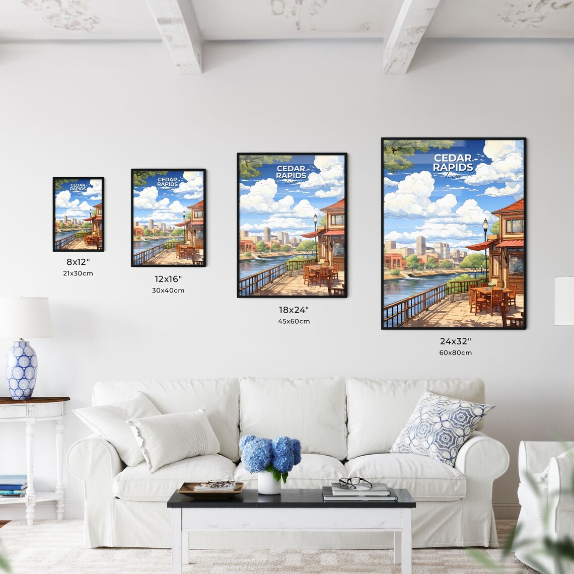 Cedar Rapids Iowa Riverside Cafe Terrace Downtown Travel Poster - Image 3
