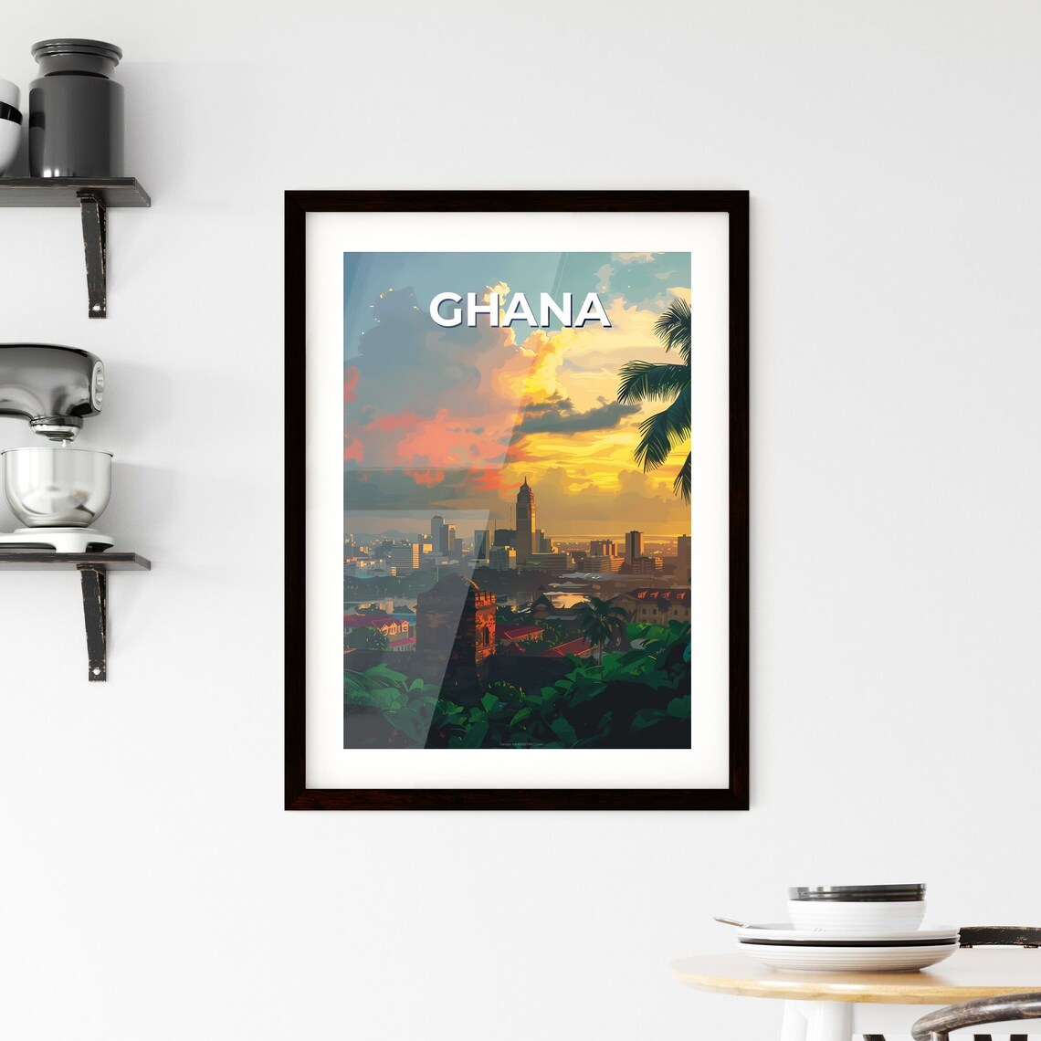 Ghana Golden City Skyline Sunset Palms Tropical Travel Poster - Image 2