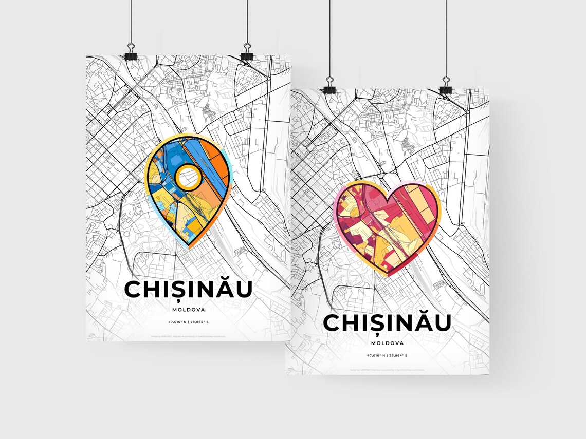 Chisinau Moldova Minimalist Line Art Heart Shaped City Map Poster - Image 2