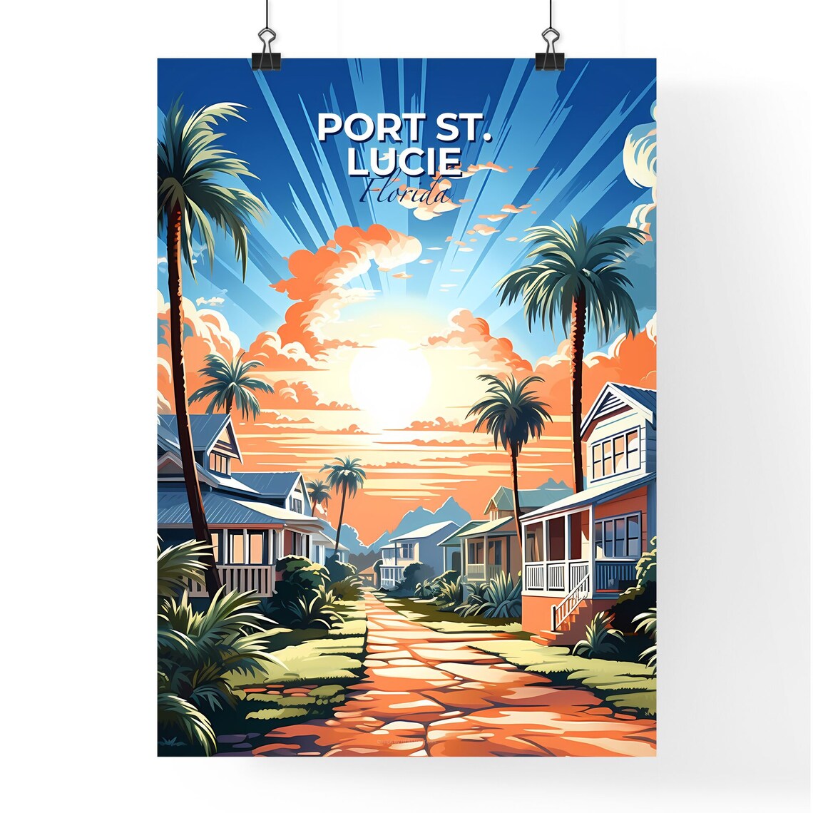 Port St. Lucie Florida Palm Street Sunrise Travel Poster Art - Image 4