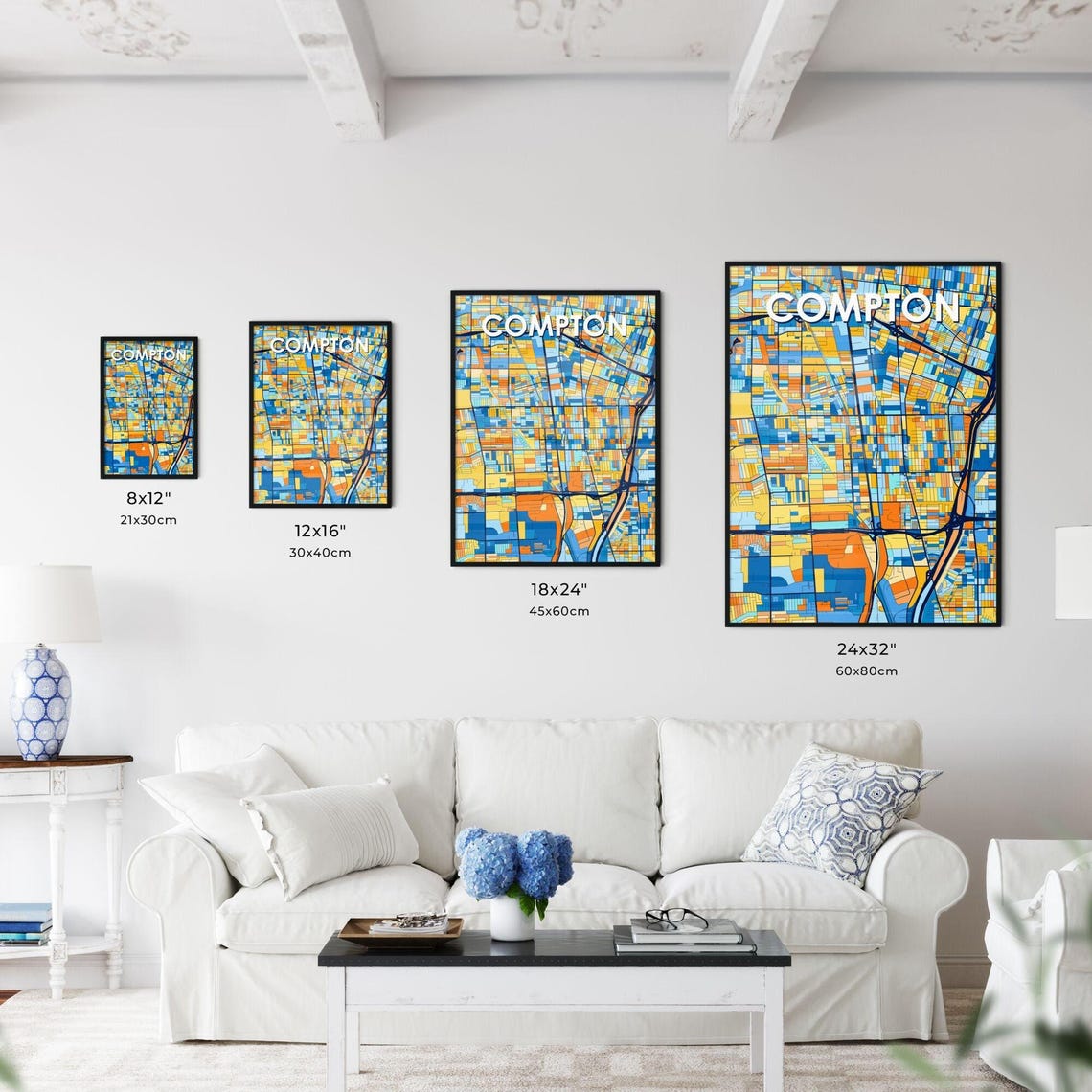 Compton California Bright Mosaic City Street Map Artwork Poster - Image 3