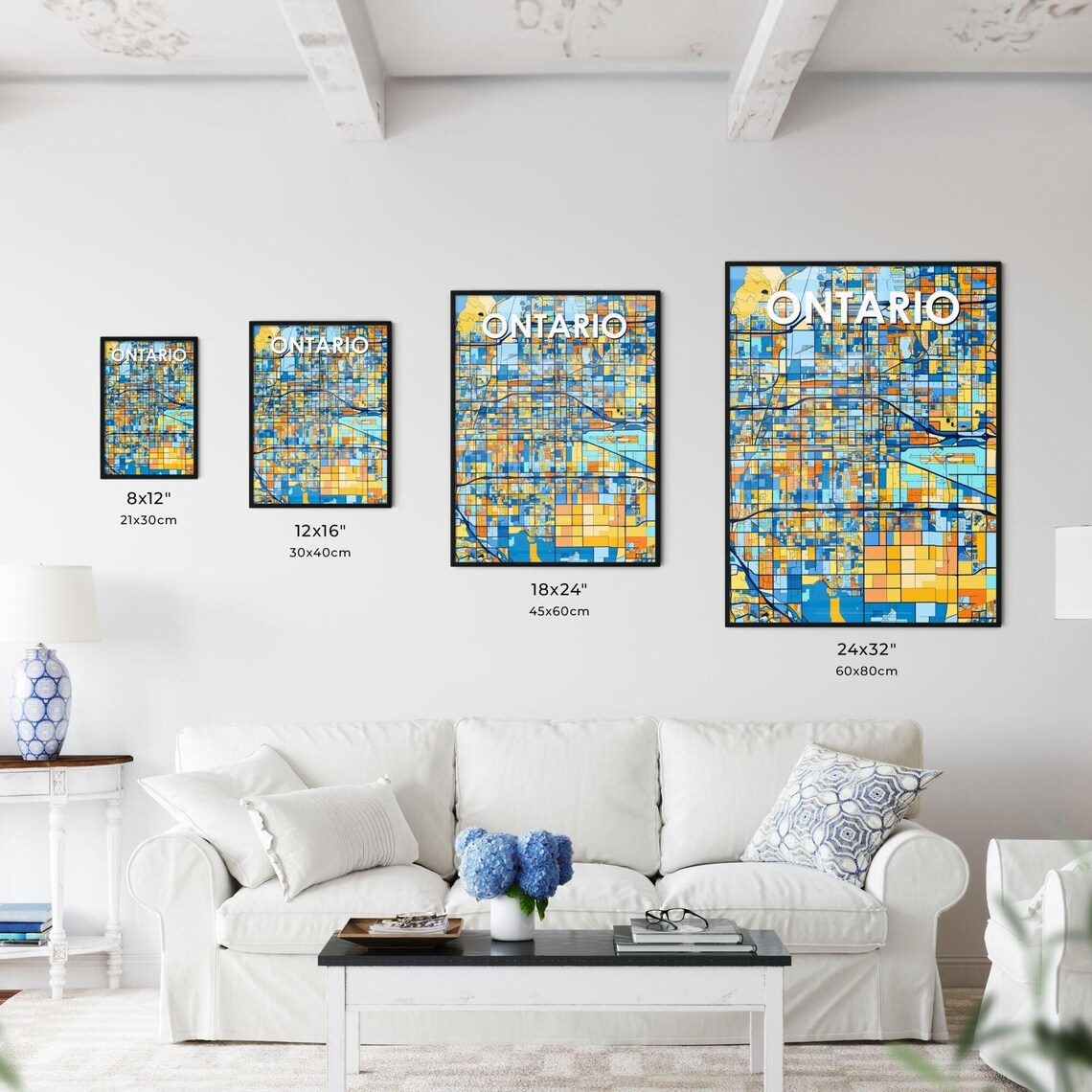 Ontario California Vibrant Colorful Geometric Street Grid City Map Art Poster - Image 3