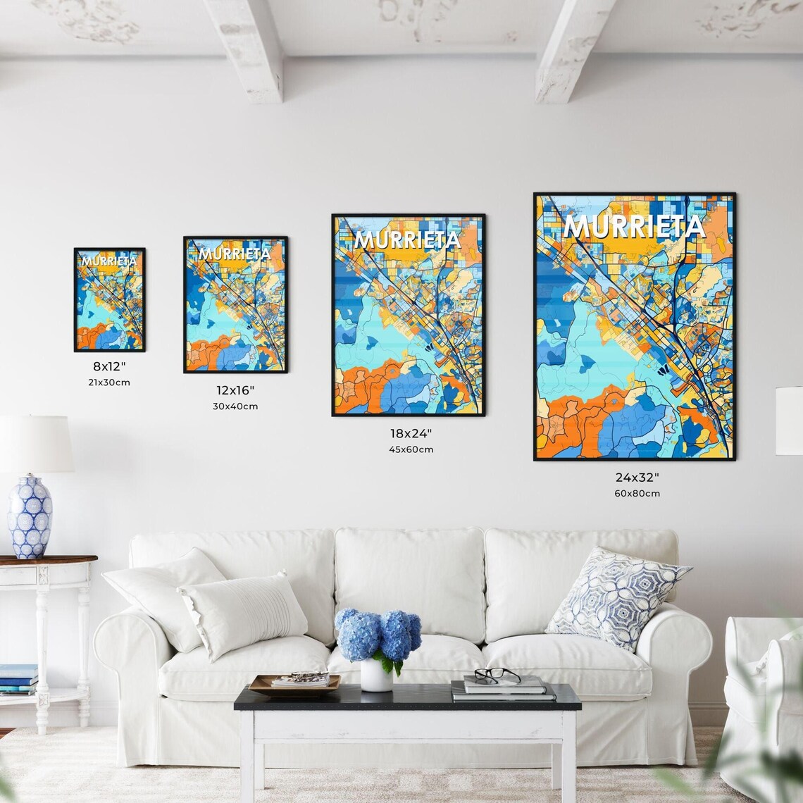 Murrieta California Bold Blue and Orange City Map Decor Poster - Image 3
