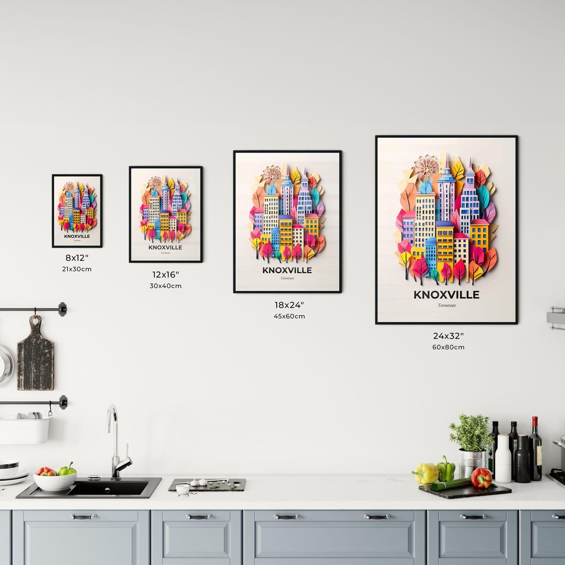 Knoxville Tennessee Downtown Towers Autumn Leaves Paper Cut Poster - Image 3