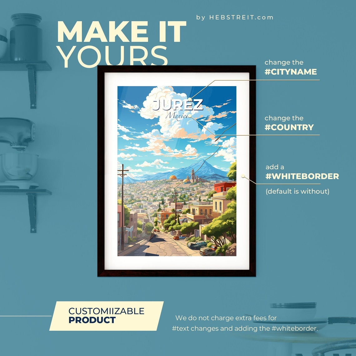 Juarez Mexico Mountain View Colorful Street Scene Travel Poster - Image 2