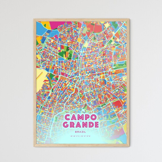 Campo Grande Brazil Crazy Colorful Mosaic City Map Art Poster