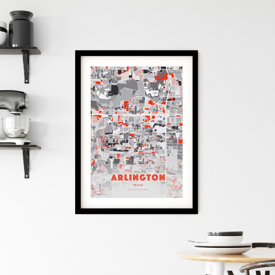Arlington Texas Bold Red Modern City Street Map Artwork Poster - Image 2