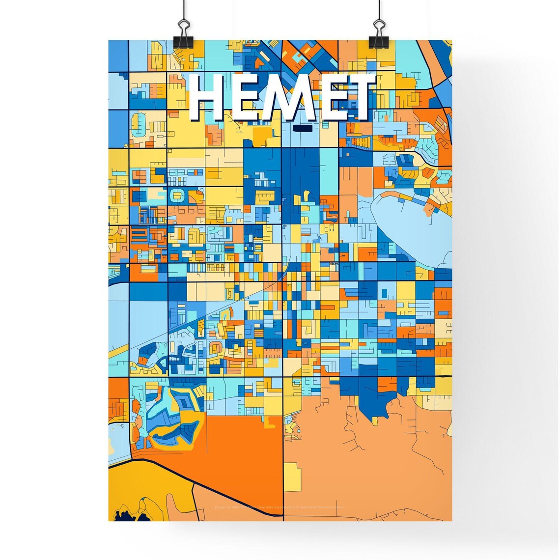 Hemet California Colorful Modern City Street Map Artwork Poster - Image 4