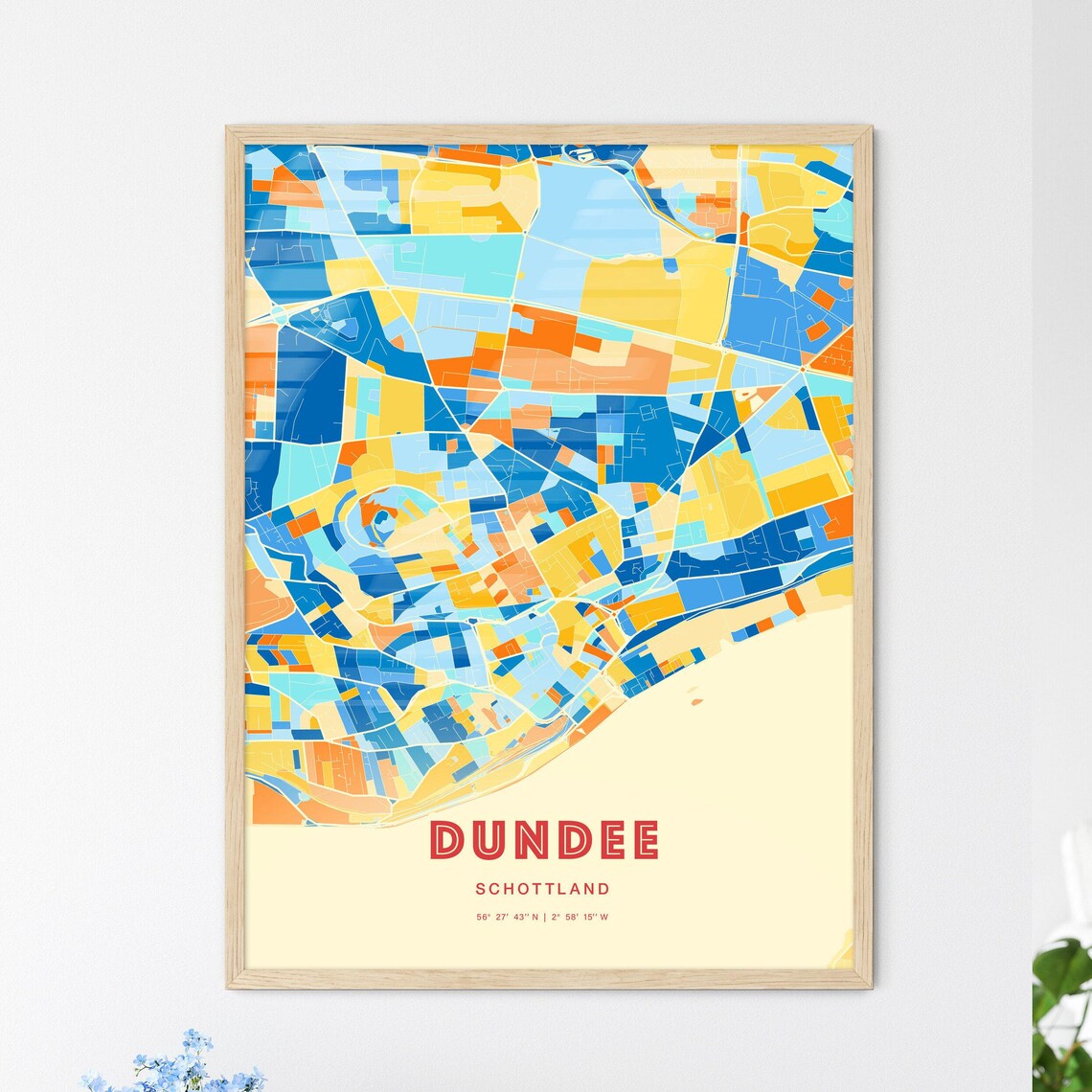 Dundee Scotland Vibrant Colorful City Map Art Coordinates Poster