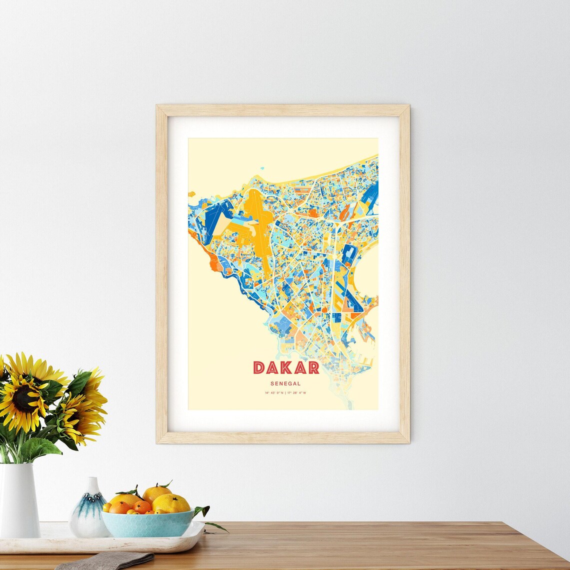 Dakar Senegal Colorful Blue and Orange City Street Map Poster - Image 2