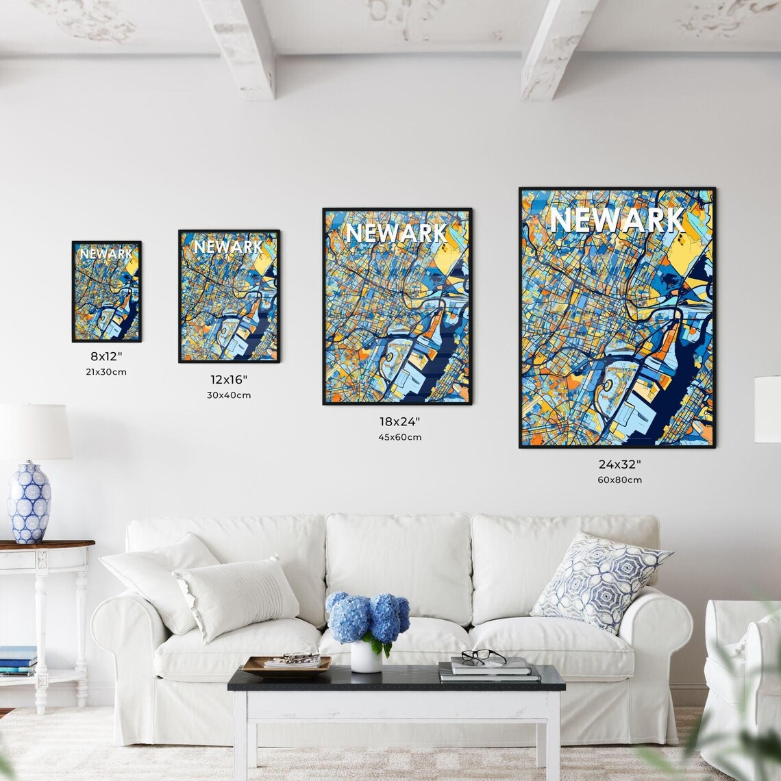 Newark New Jersey Vibrant Stylized Blue and Orange City Map Poster - Image 3