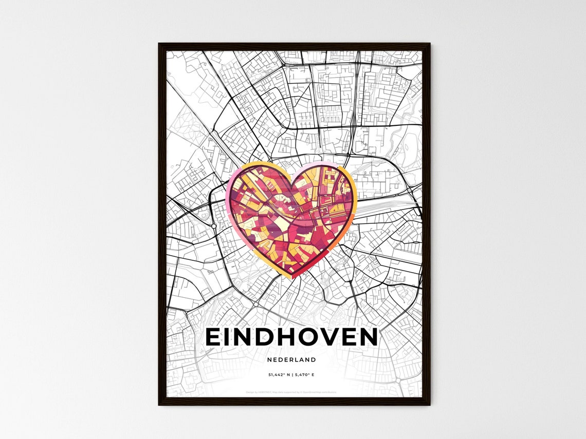 Eindhoven Netherlands Modern Minimalist Heart Street Map Art Poster