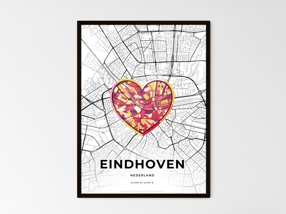 Eindhoven Netherlands Modern Minimalist Heart Street Map Art Poster