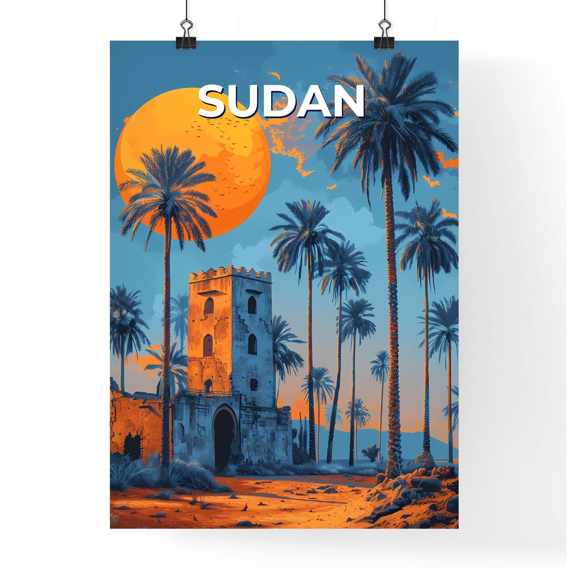 Sudan Africa Palm Tree And Tower Painting Vibrant Art African Culture Travel Souvenirs Travel Destinations Customizable - Image 4