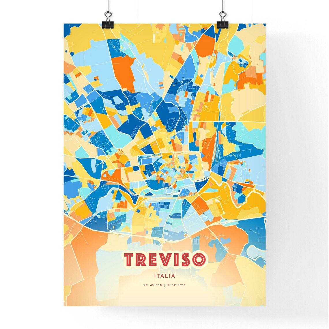 Treviso Italy Vibrant Blue Orange Street Map Art Decor City Poster - Image 3