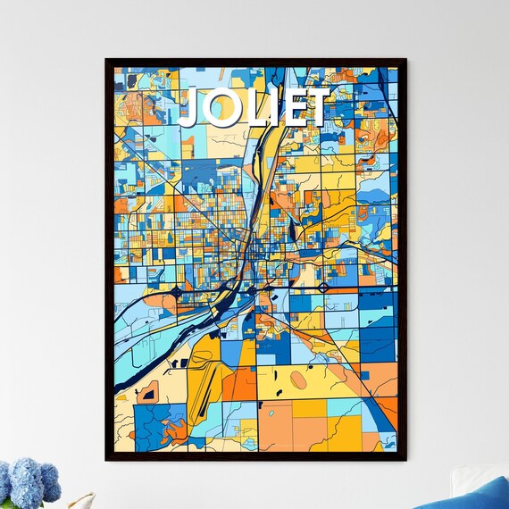 Joliet Illinois Colorful Geometric City Street Map Art Poster