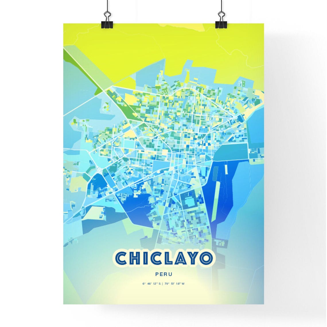 Chiclayo Peru Bluish Watercolor Modern Decorative City Map Art Poster - Image 3