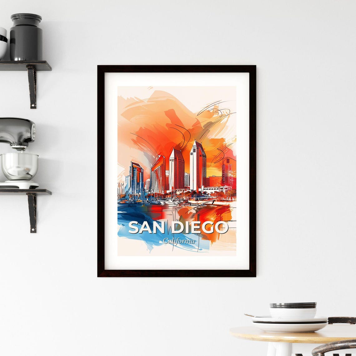 San Diego California Colorful Abstract Harbor Skyline Art Poster - Image 2