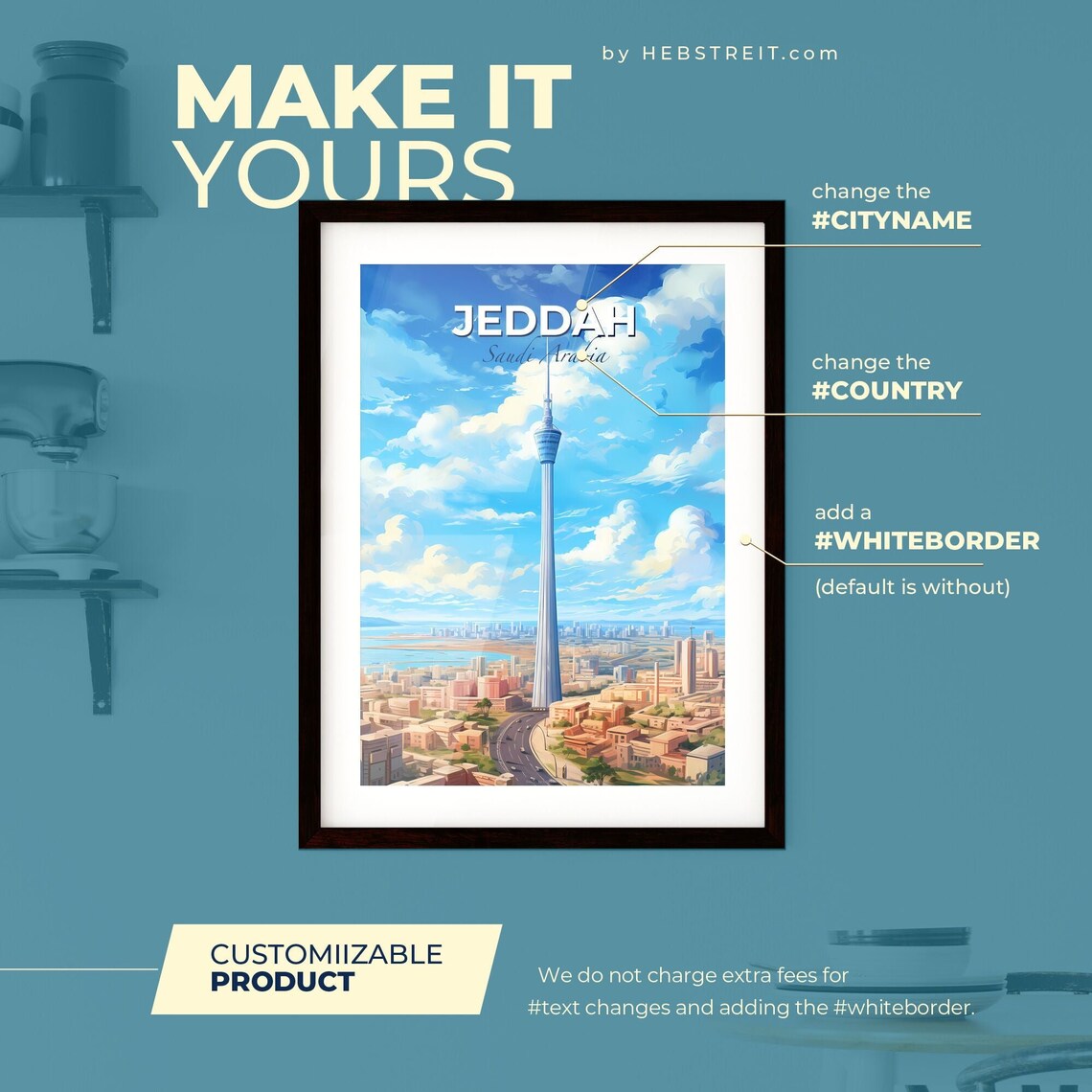 Jeddah Saudi Arabia Iconic Landmark TV Tower Skyline Travel Poster - Image 2