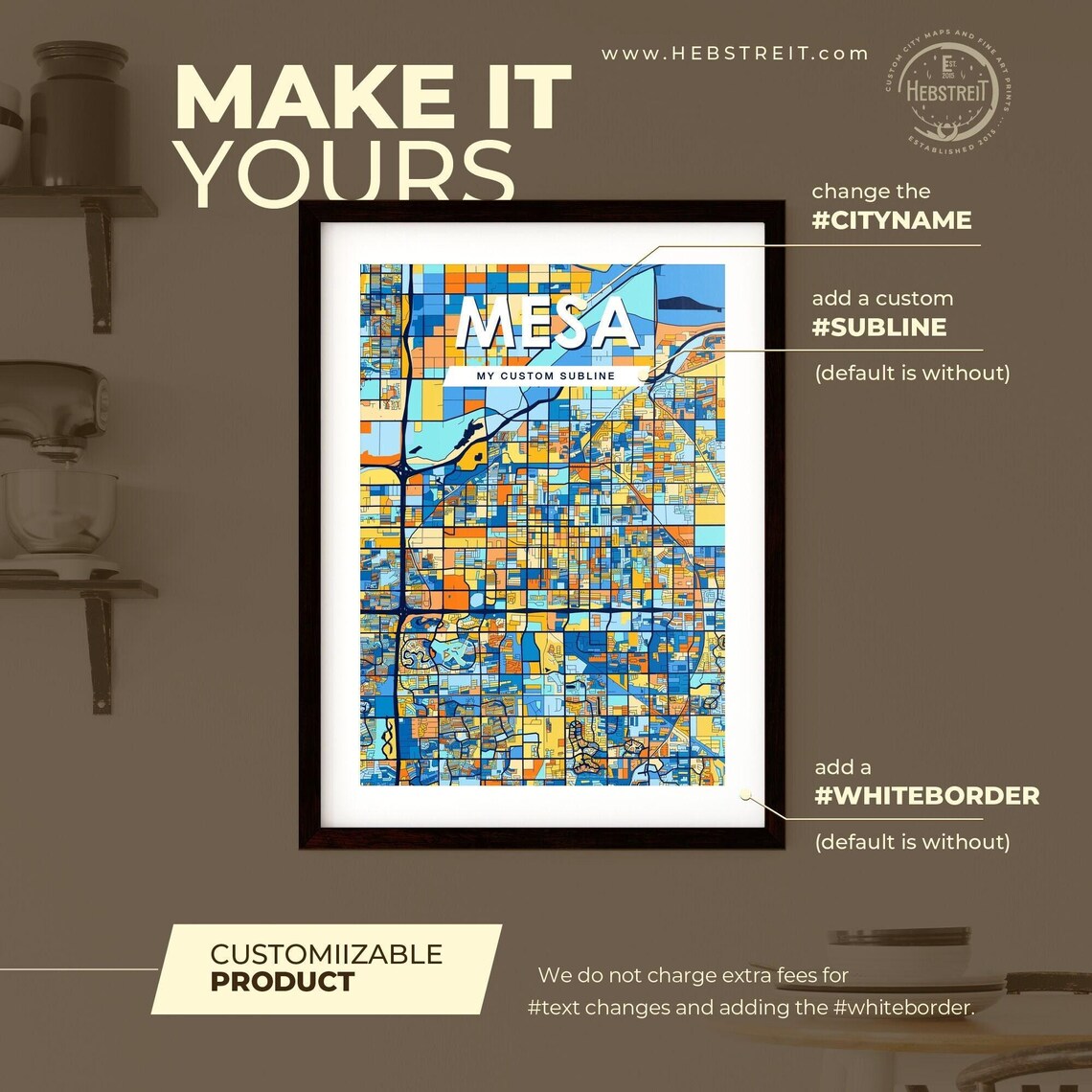 Mesa Colorful City Street Map Blue Orange Modern Gift Poster - Image 2