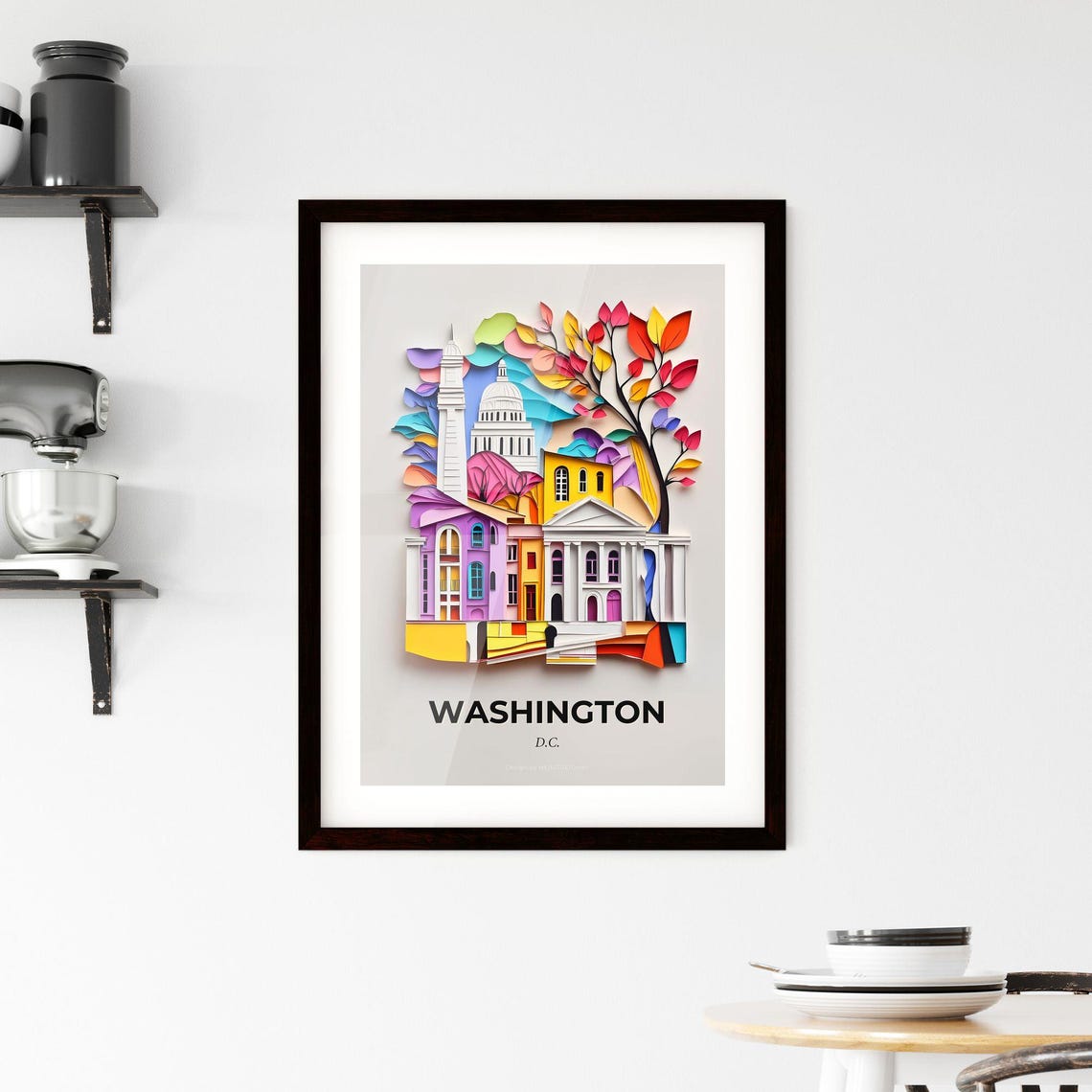 Vivid Washington Dc A Paper Cut Print Of A City With A Tree Fine Art Print Customizable - Image 2