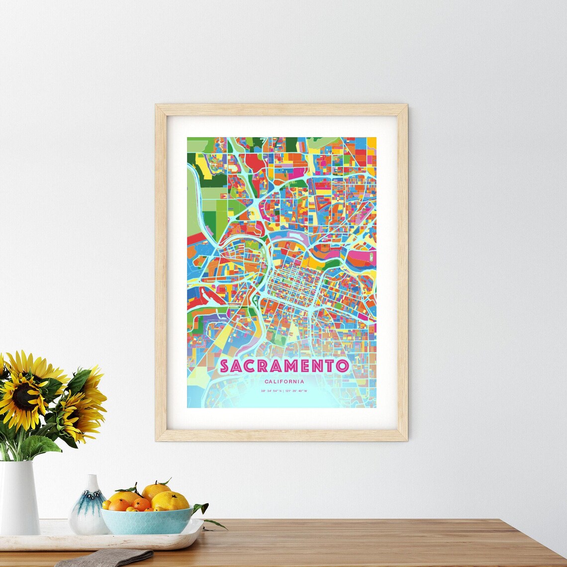 Sacramento California Customizable Colorful City Map Poster Wall Decor - Image 2