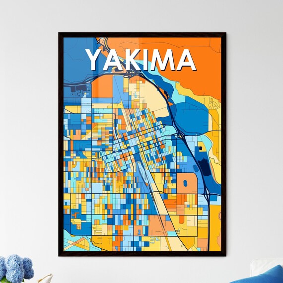 Yakima Washington Colorful Modern City Street Map Travel Decor Poster